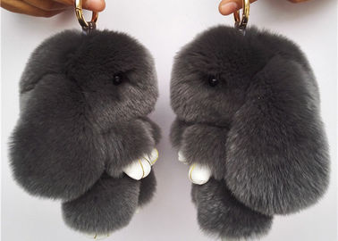 Chine Forme animale de vraie de lapin de fourrure peluche mignonne gris-foncé de Keychain pour le vêtement fournisseur