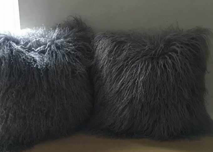 NOIR MONGOL TIBÉTAIN de COUSSIN de FOURRURE de PEAU DE MOUTON d'oreiller mongol de fourrure - 45cm