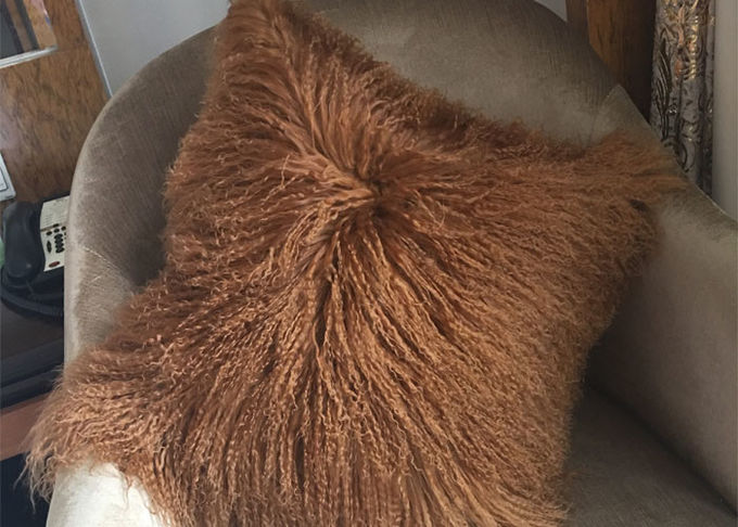 Chameau véritable brun clair de coussin de peau de mouton du Thibet de vrais de fourrure cheveux mongols de vague 40cm