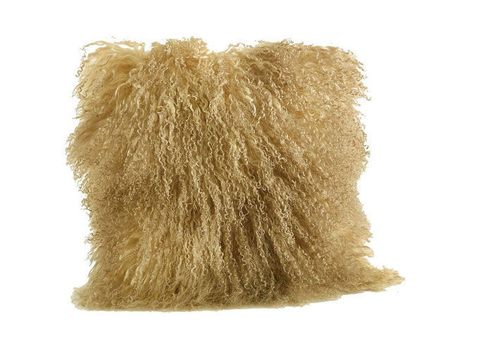 Chameau véritable brun clair de coussin de peau de mouton du Thibet de vrais de fourrure cheveux mongols de vague 40cm