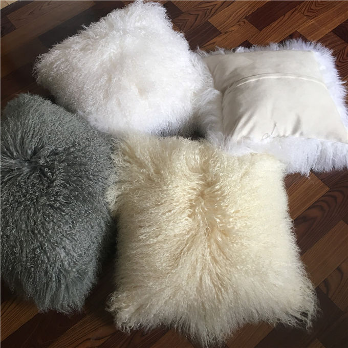 16" oreiller mongol de laine d'agneau de peau de mouton d'oreiller de peau de mouton de laine de fourrure de taie d'oreiller mongole de cuir