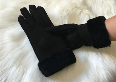 Chine Les dames noircissent le gant en cuir de double peau de mouton de visage de gants d'hiver d'agneau de Shearling fournisseur