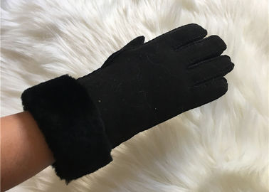 Chine Le visage cousu main de double de peau de mouton Main-a piqué les gants noirs de Leahter de Shearling de gant fournisseur