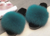 Glissement de vraies de Fox de peluche de femmes d'hiver anti pantoufles de fourrure avec la semelle en caoutchouc d'EVA