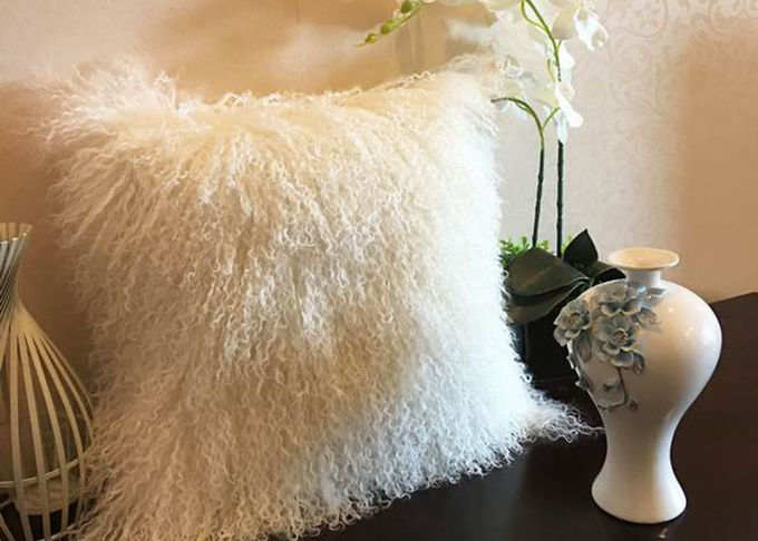 Oreiller décoratif brouillé blanc, coussin mongol bouclé extra-long de laine d'agneau 