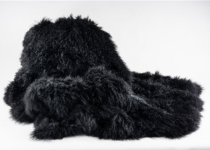 Vraie de peau de mouton de couverture de noir fourrure bouclée soyeuse tibétaine de luxe longtemps 120 *180cm pour le plancher