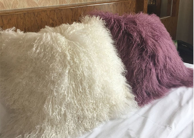 Forme décorative d'oreiller de couverture de coussin de vraie fourrure mongole pour la chambre à coucher de salon