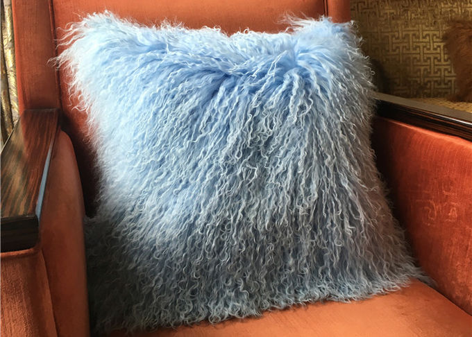 Oreiller de luxe mongol de divan de fourrure de moutons de bleu de ciel d'oreiller de fourrure long dans l'hôtel