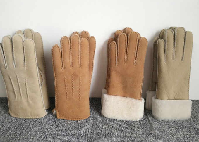 Gants en cuir de doigt d'hiver de peau de mouton, gants extrêmes de temps froid de peau de mouton véritable