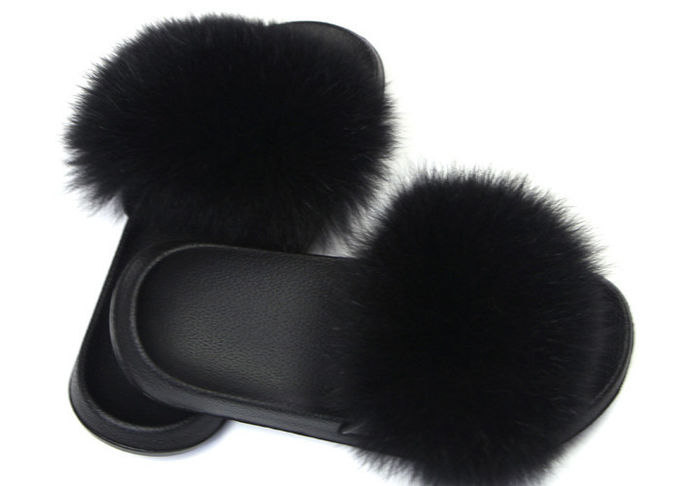 Glissement de Fox de dames anti de pantoufles luxueuses véritables de fourrure confortable pour l'hiver d'automne