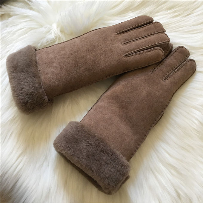 Les doubles gants de main de Shearling de gants de peau de mouton du visage des femmes avec la fourrure giflent