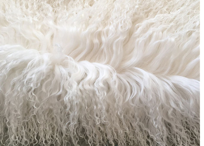 Couverture 100% bouclée blanche de fourrure de longue de cheveux de peau de mouton crème mongole naturelle d'agneau