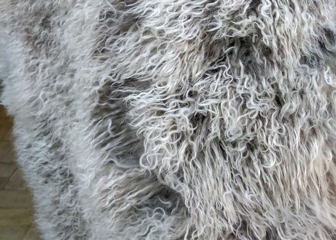 Fourrure blanche mongole Materiral de longue de cheveux laine bouclée naturelle de moutons pour le jet de lit